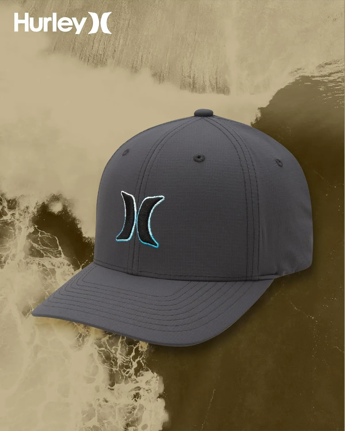 Hurley Men's Baseball Cap - Dana Point Cotton Ripstop Stretch Fitted Cap for Men with Gradient Embroidered Icon (Size: S-XL)