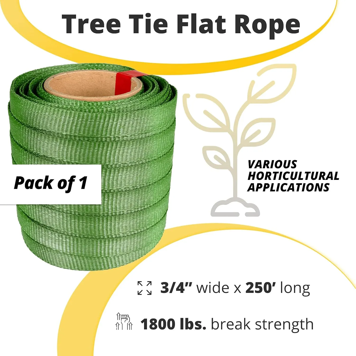 IDL Packaging 3/4" x 250' Tree Tie Flat Rope, 1800 lbs Break Strength, Green (Pack of 1) - Heavy Duty Tree Straps for Staking and Securing Trees