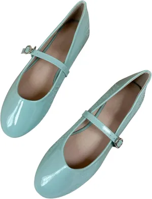 INEELUYI Womens Mary Jane Shoes Retro PU Flats Round Toe One Line Strap Flats Comfortable Ballet Flats Walking Flat Shoes
