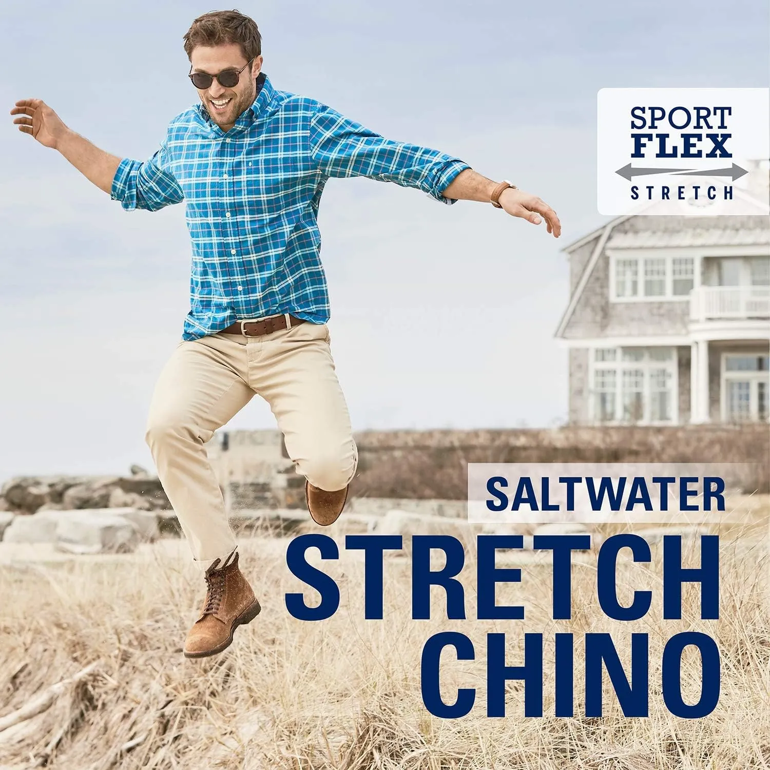 IZOD Men's Saltwater Stretch Flat Front Straight Fit Chino