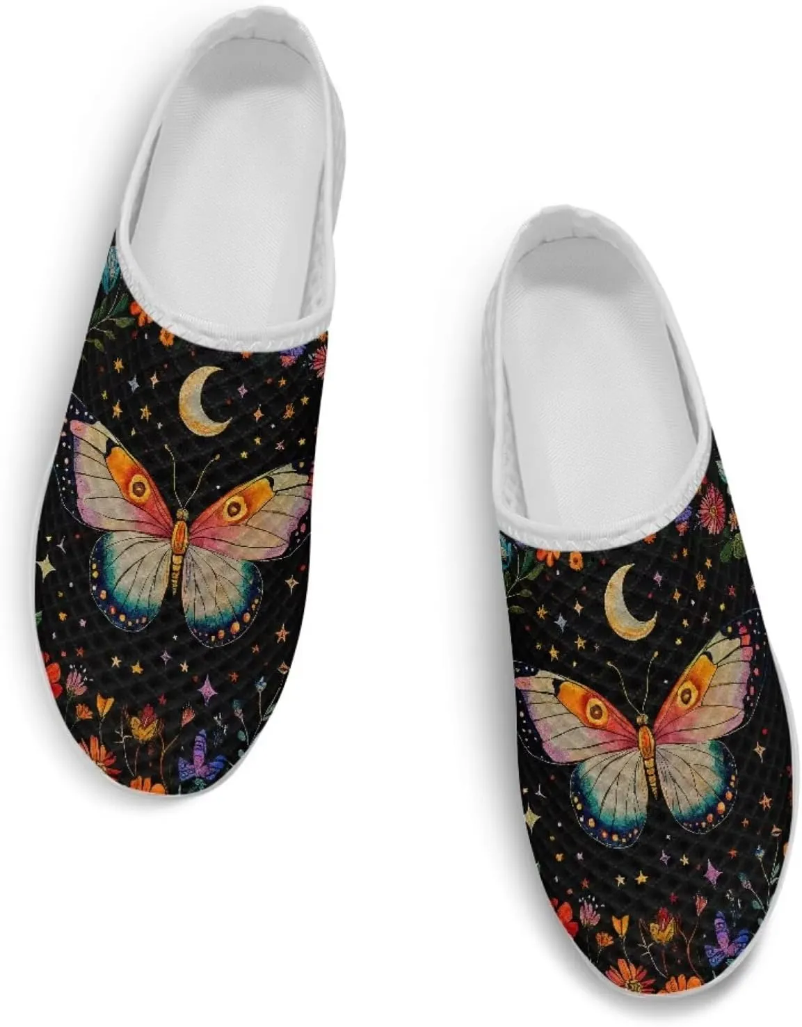 Jeiento Womens Butterfly Pattern Mules Shoes Breathable Mesh Walking Sneaker Comfort Flats House Slippers for Work,Travel
