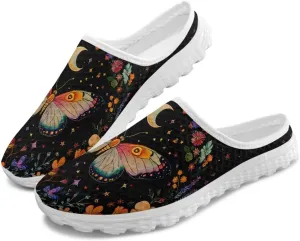 Jeiento Womens Butterfly Pattern Mules Shoes Breathable Mesh Walking Sneaker Comfort Flats House Slippers for Work,Travel