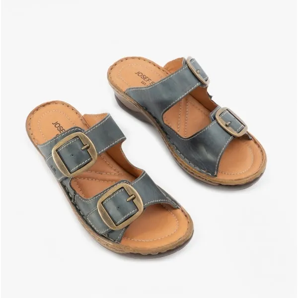 Josef Seibel CATALONIA 76 Womens Leather Mule Sandals Blue