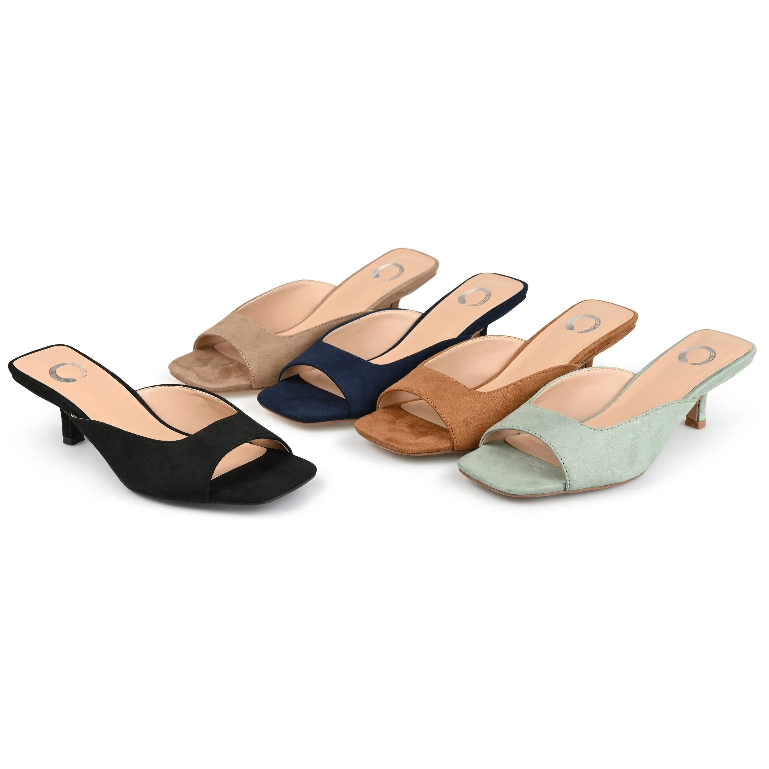 Journee Square Open Toe Kitten Heel Pump for Women - Larna Slip-On Heeled Fashion Sandal Taupe 6 Medium WOMENS US