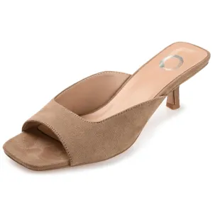 Journee Square Open Toe Kitten Heel Pump for Women - Larna Slip-On Heeled Fashion Sandal Taupe 6 Medium WOMENS US