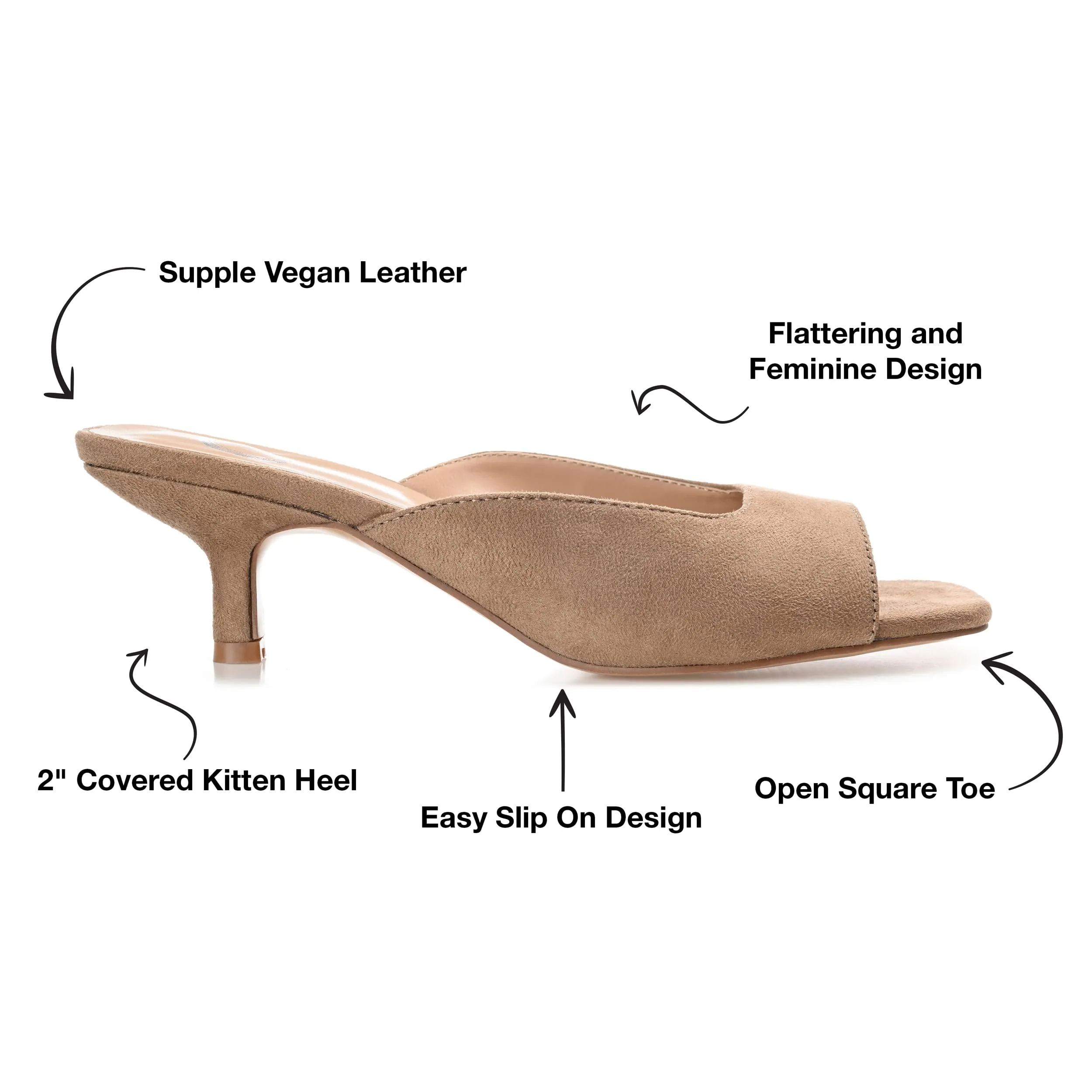 Journee Square Open Toe Kitten Heel Pump for Women - Larna Slip-On Heeled Fashion Sandal Taupe 6 Medium WOMENS US