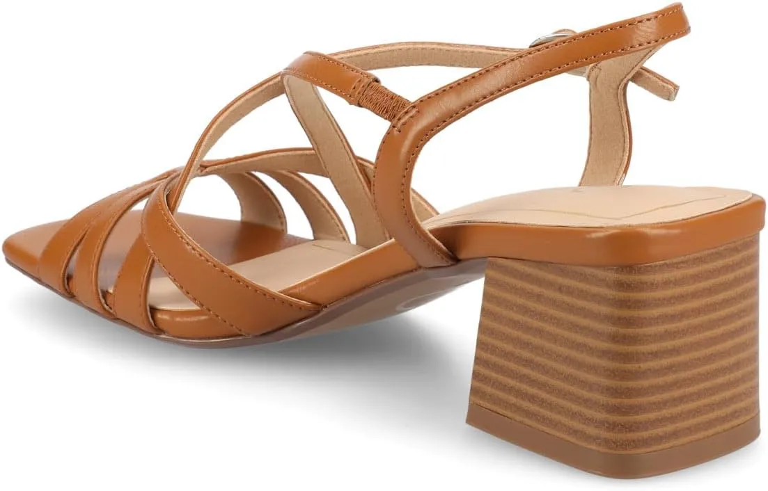 Journee Womens Block heel Cushioned Footbed Shyla Crisscross straps Faux Leather Multi Straps 2-3 inch heel Open Toe