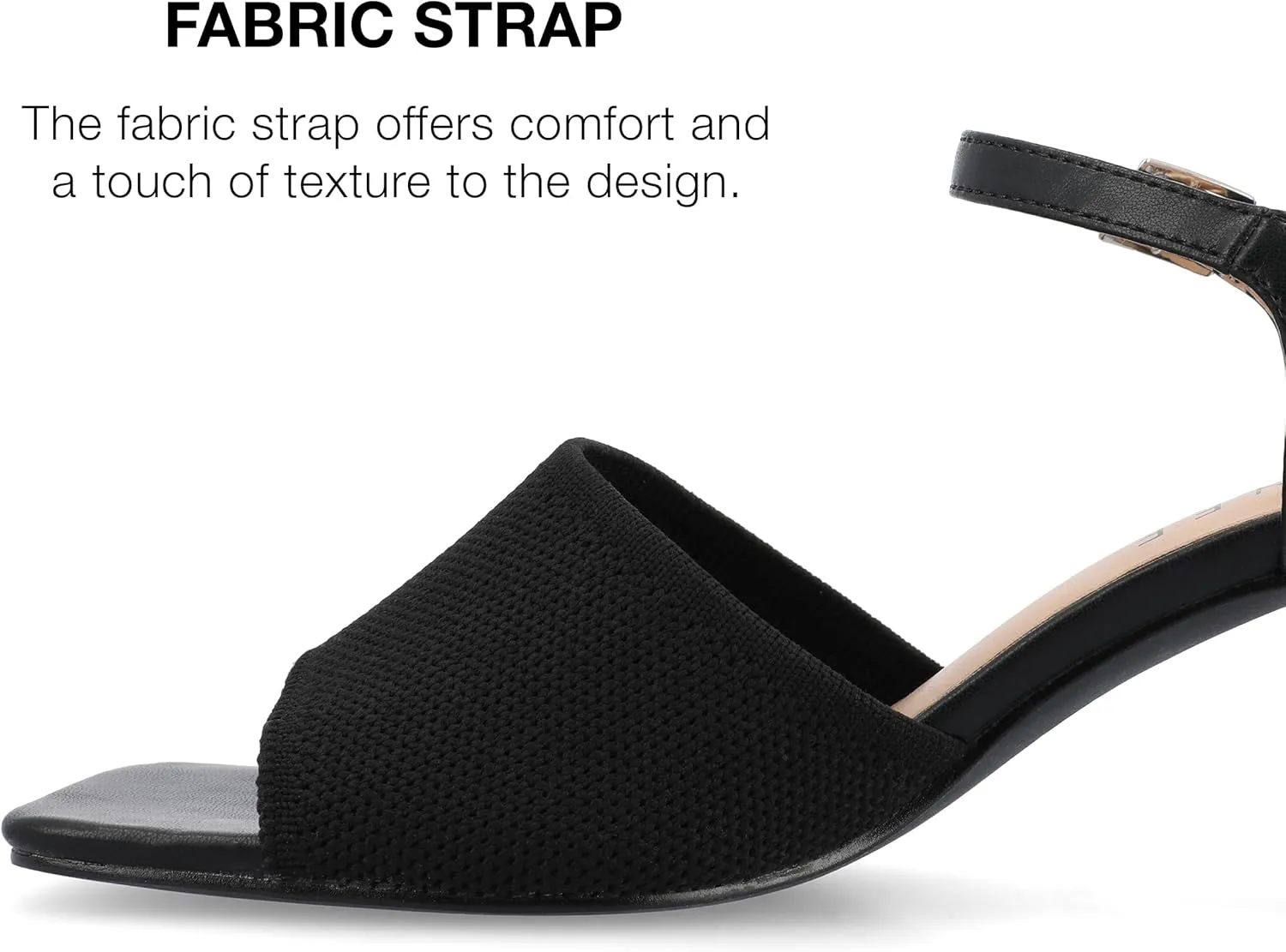 Journee Womens Knit Buckle Ankle Strap Covered Block Heel Open Square Toe Evylinn Comfort Foam Sandals