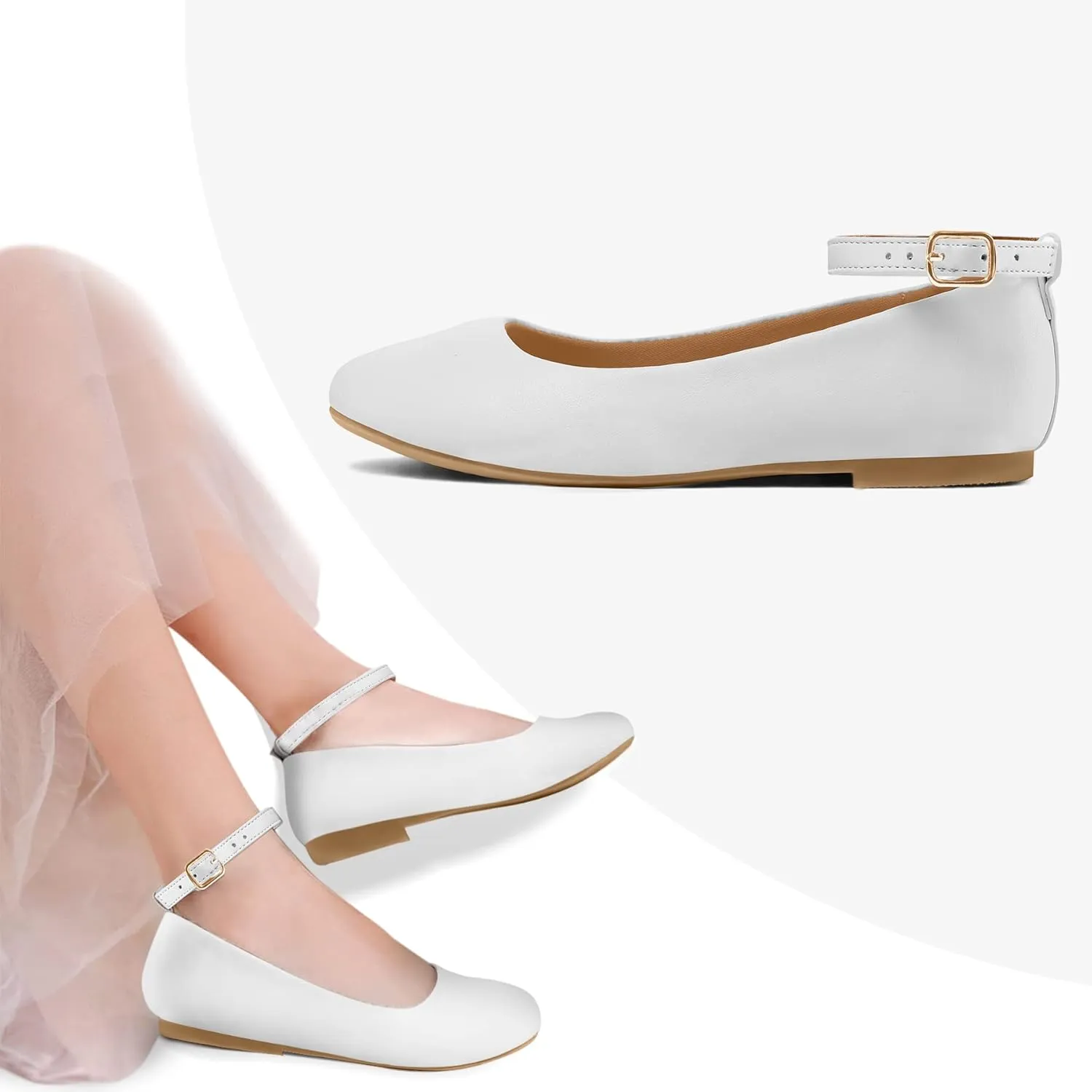 K KomForme Girl's Ballerina Flat Ankle Strap Dress Ballet Flat Shoes（Toddler/Little Kid/Big Kid）