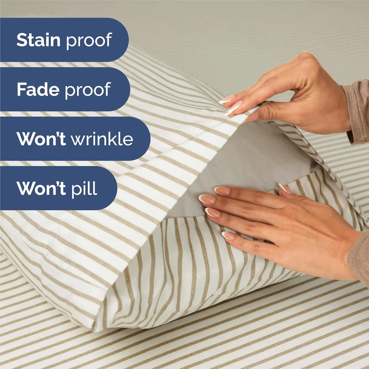 King Size 4 Piece Sheet Set - Comfy Breathable & Cooling Bed Sheets Set - Hotel Luxury Bedding for Women, Men, Kids & Teens - Deep Pockets, Easy-Fit, Soft and Wrinkle Free - Oeko-Tex - Beige Stripes