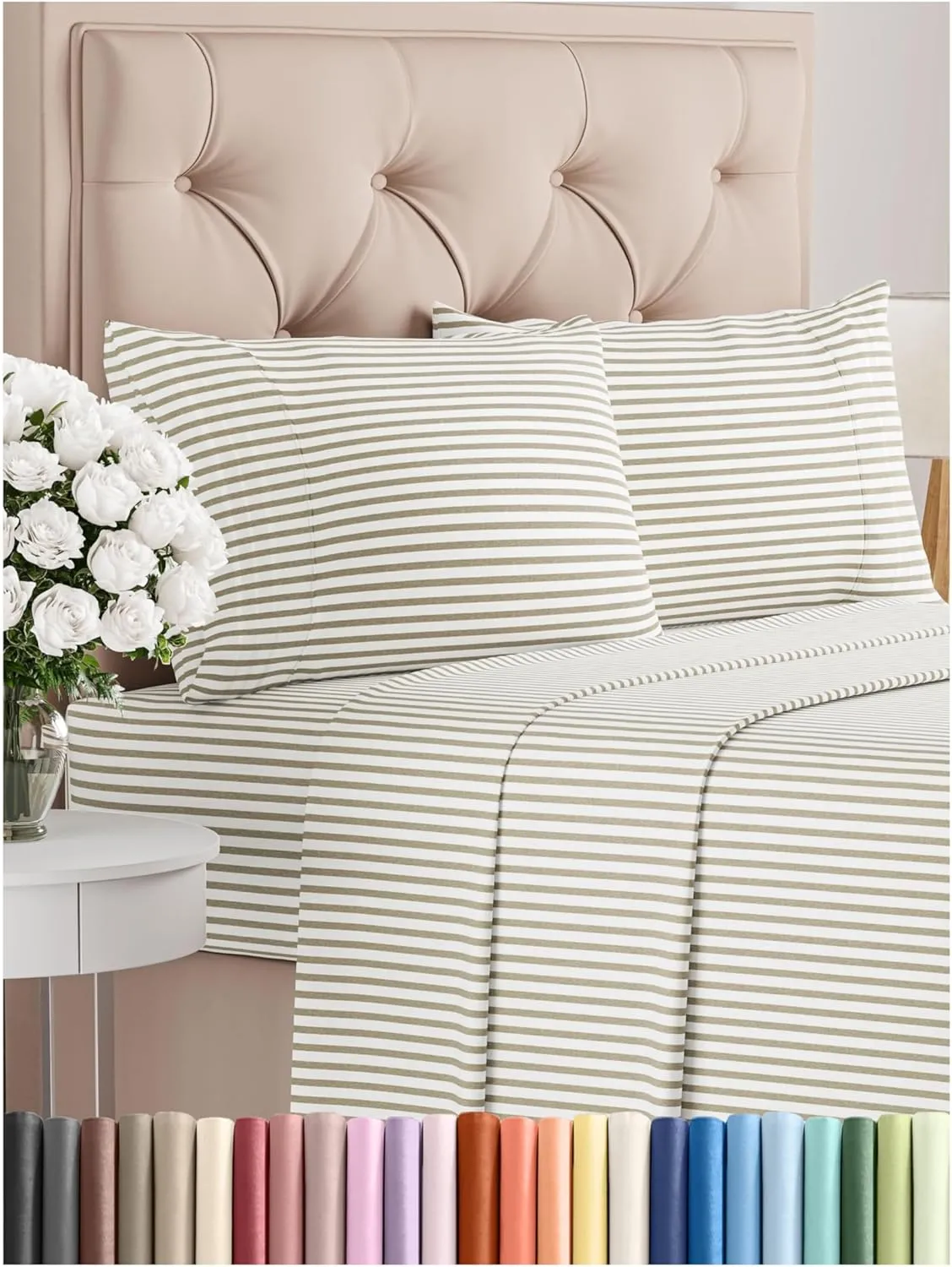 King Size 4 Piece Sheet Set - Comfy Breathable & Cooling Bed Sheets Set - Hotel Luxury Bedding for Women, Men, Kids & Teens - Deep Pockets, Easy-Fit, Soft and Wrinkle Free - Oeko-Tex - Beige Stripes