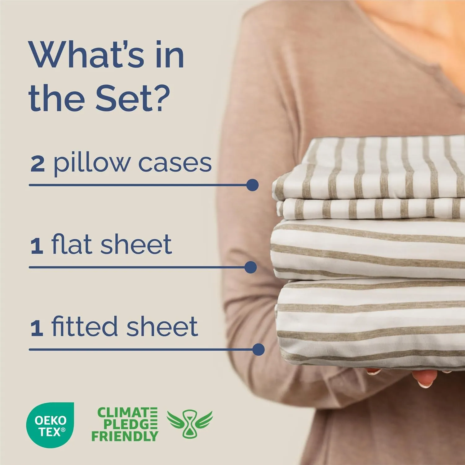 King Size 4 Piece Sheet Set - Comfy Breathable & Cooling Bed Sheets Set - Hotel Luxury Bedding for Women, Men, Kids & Teens - Deep Pockets, Easy-Fit, Soft and Wrinkle Free - Oeko-Tex - Beige Stripes