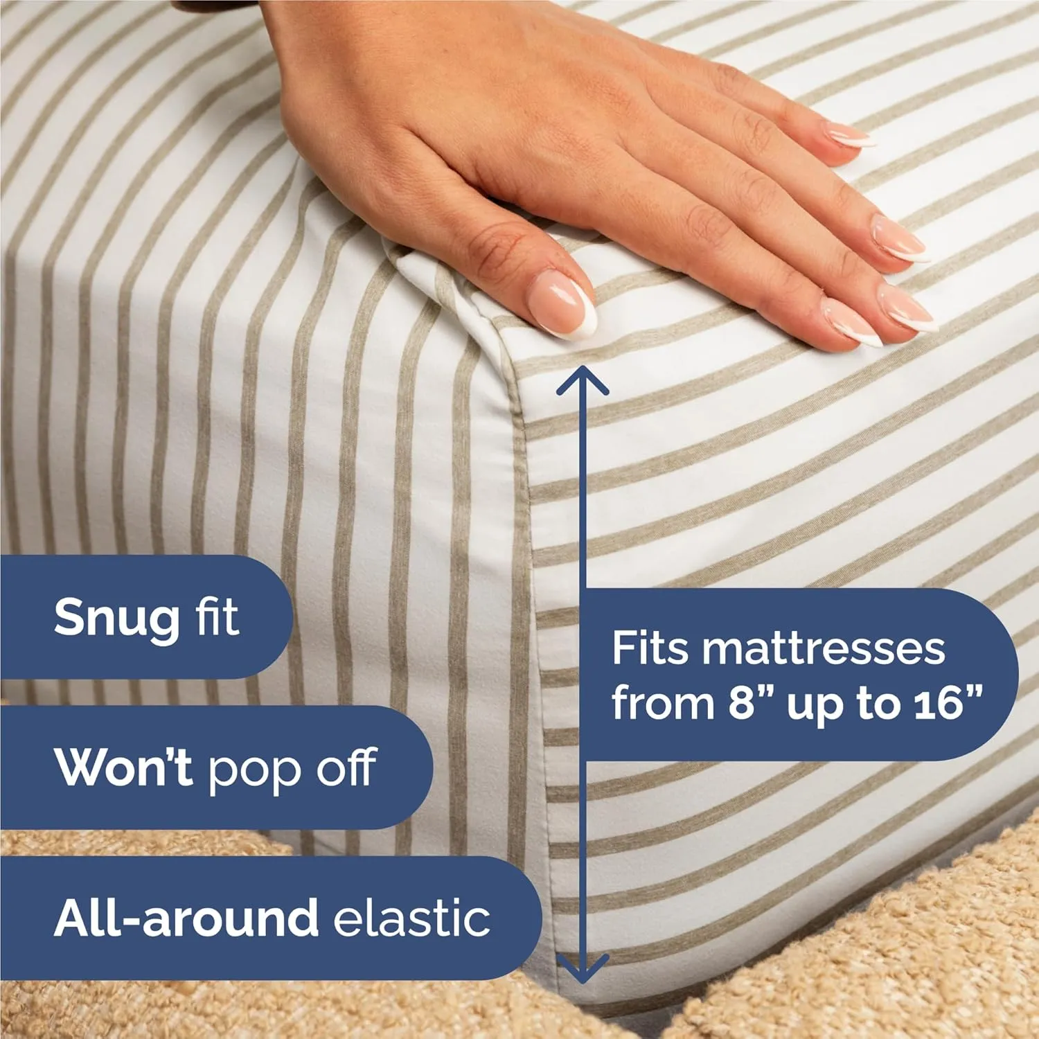King Size 4 Piece Sheet Set - Comfy Breathable & Cooling Bed Sheets Set - Hotel Luxury Bedding for Women, Men, Kids & Teens - Deep Pockets, Easy-Fit, Soft and Wrinkle Free - Oeko-Tex - Beige Stripes