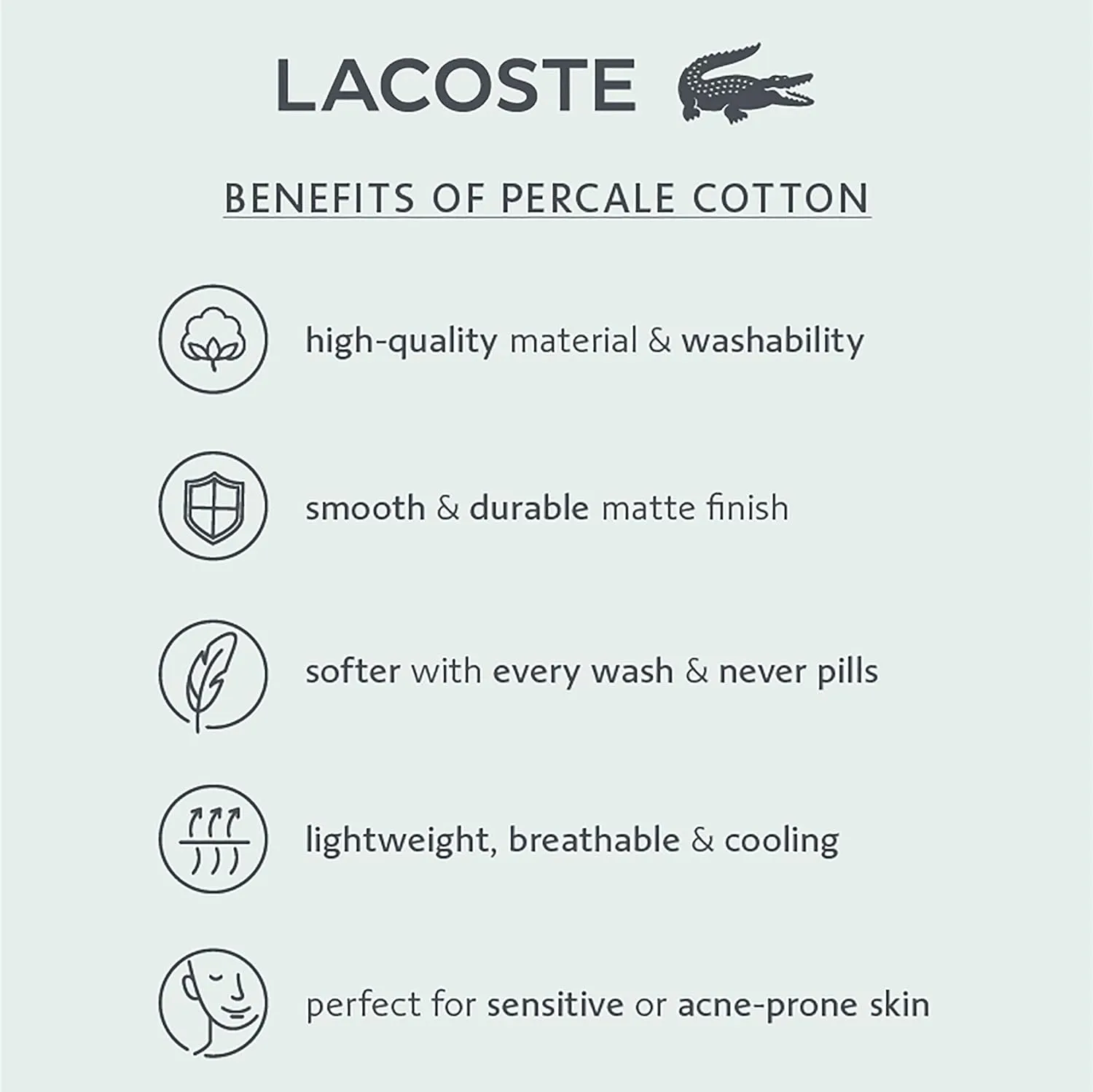 Lacoste 100% Cotton Percale Solid Sheet Set, Breathable, Cooling & Hotel Quality Sheets - Deep Pocket, Easy-Fit, Oeko-Tex Certified, Allure Blue, Full