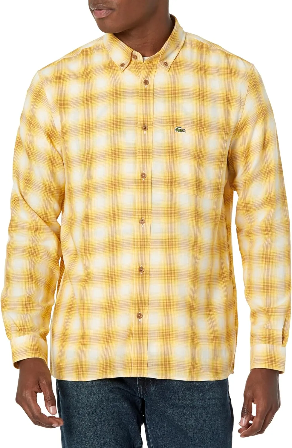 Lacoste Men's Long Sleeve Regular Fit Twill Plaid Button Down Shirt