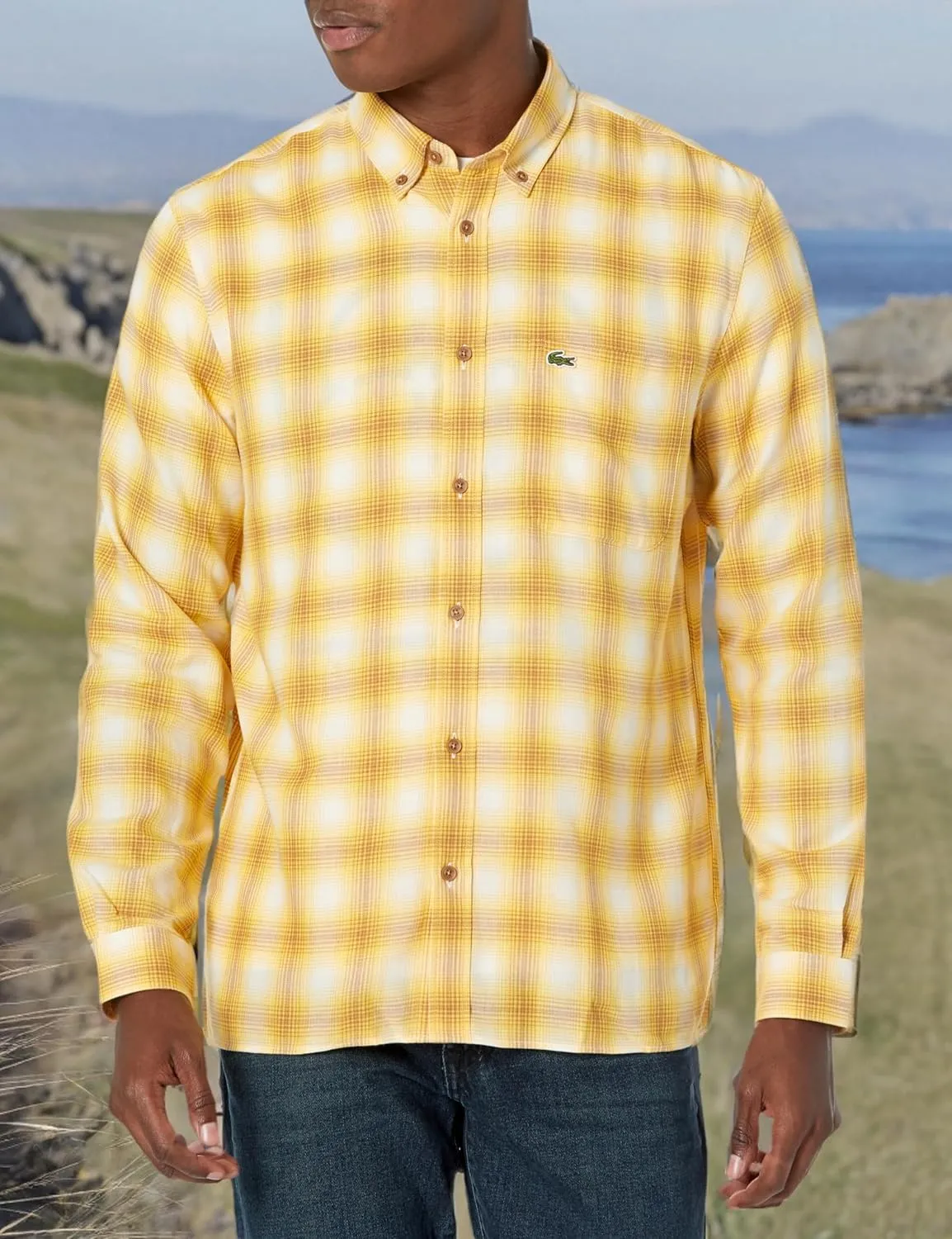Lacoste Men's Long Sleeve Regular Fit Twill Plaid Button Down Shirt