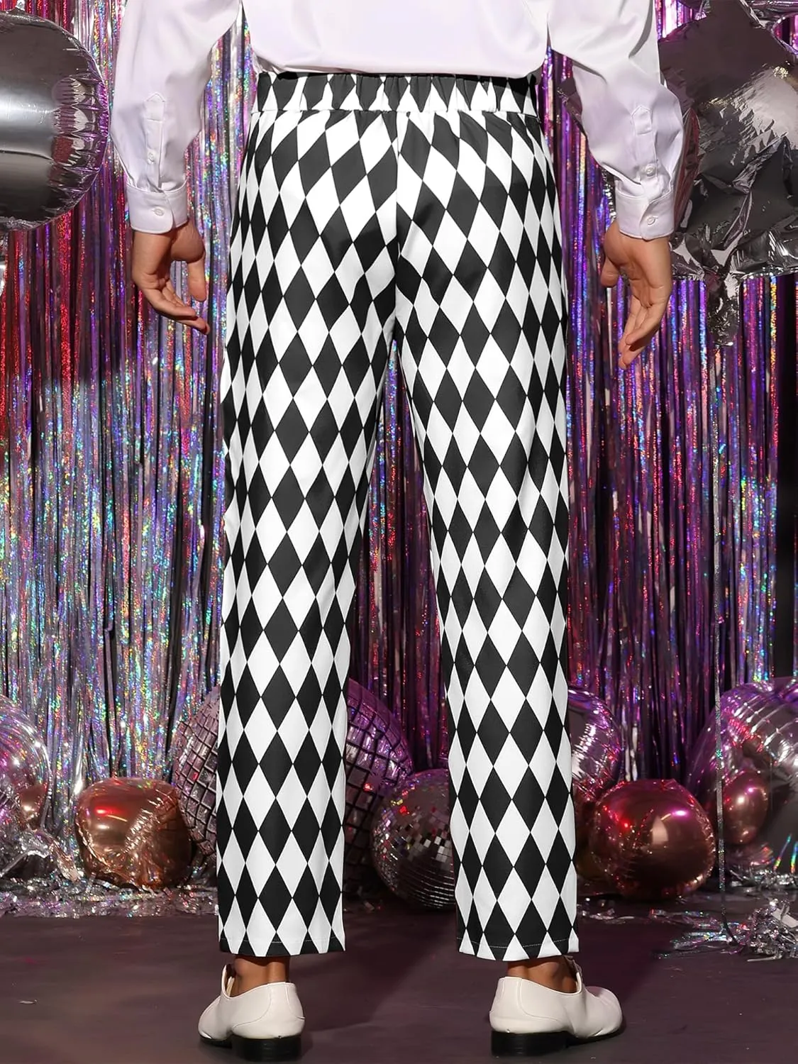 Lars Amadeus Argyle Pattern Pants for Men's Regular Fit Flat Front Party Prom Dress Trousers