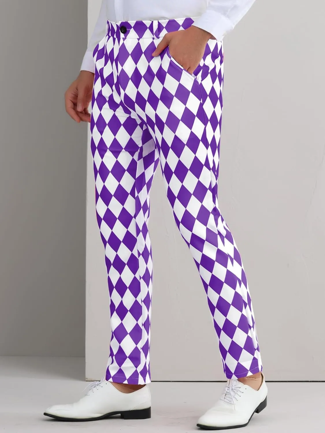 Lars Amadeus Argyle Pattern Pants for Men's Regular Fit Flat Front Party Prom Dress Trousers