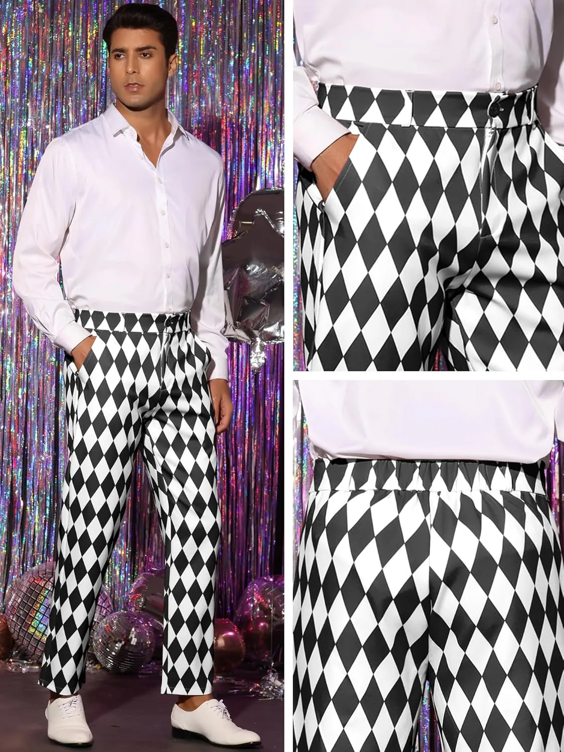 Lars Amadeus Argyle Pattern Pants for Men's Regular Fit Flat Front Party Prom Dress Trousers