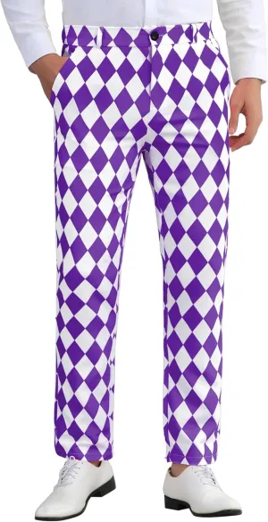 Lars Amadeus Argyle Pattern Pants for Men's Regular Fit Flat Front Party Prom Dress Trousers