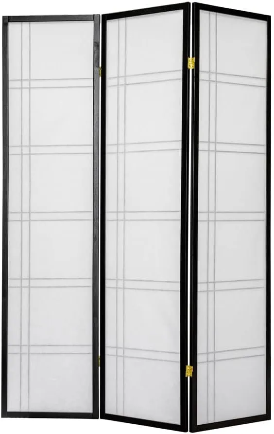 Legacy Decor 3 Panels Room Divider Privacy Screen Partition Shoji Style 5.9 ft Tall Black Finish Lattice Design