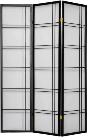 Legacy Decor 3 Panels Room Divider Privacy Screen Partition Shoji Style 5.9 ft Tall Black Finish Lattice Design