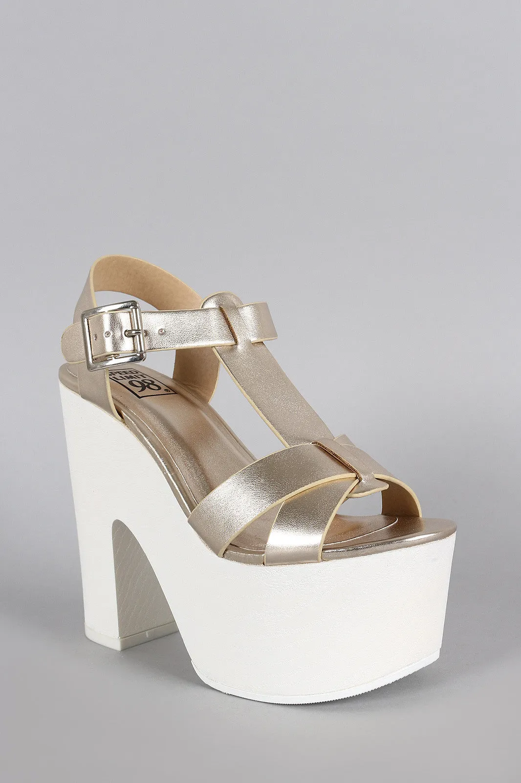 Limit Speed Strap 98 5G-enabled Faux Open Toe Platform Metallic Wood Cross Spring promotion