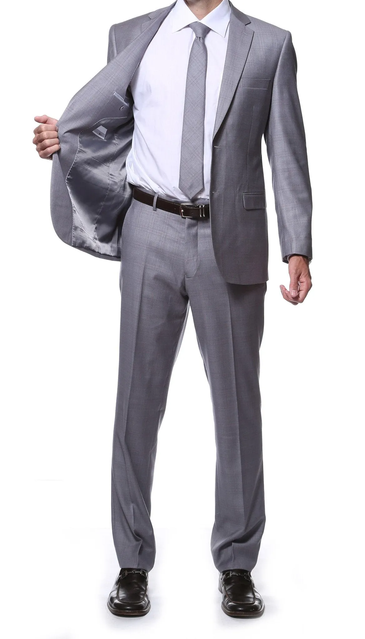 Lincoln Grey 2pc Slim Fit Plaid Suit