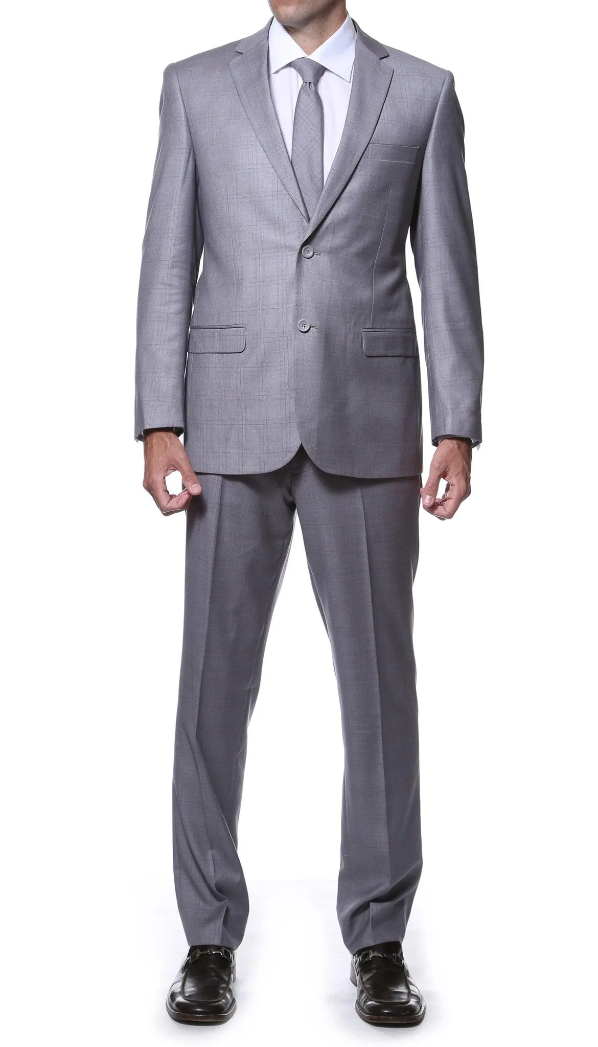 Lincoln Grey 2pc Slim Fit Plaid Suit