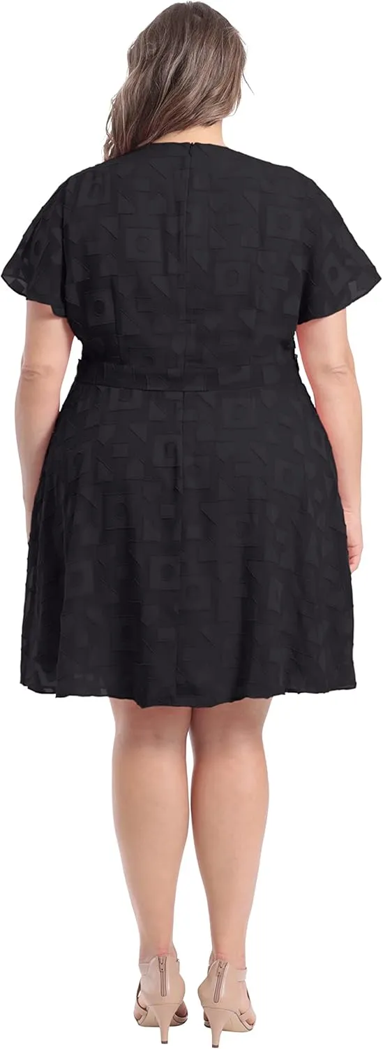 London Times Women's Batwing Flutter Sleeve Fit and Flare Dress