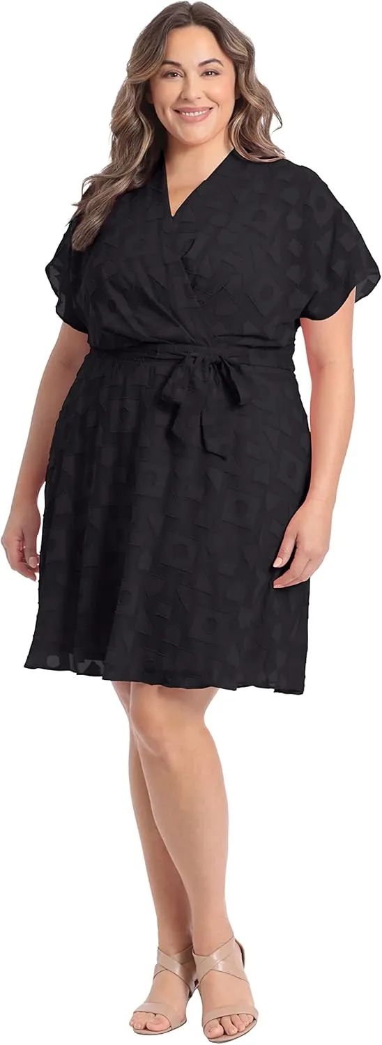 London Times Women's Batwing Flutter Sleeve Fit and Flare Dress