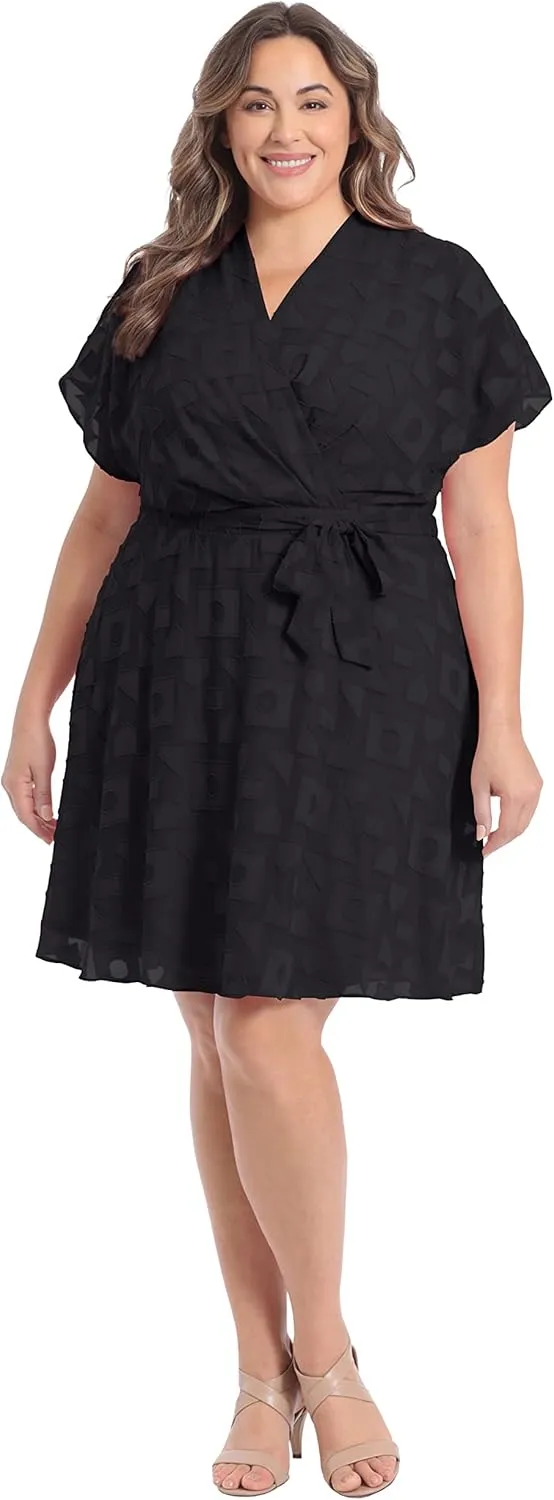 London Times Women's Batwing Flutter Sleeve Fit and Flare Dress