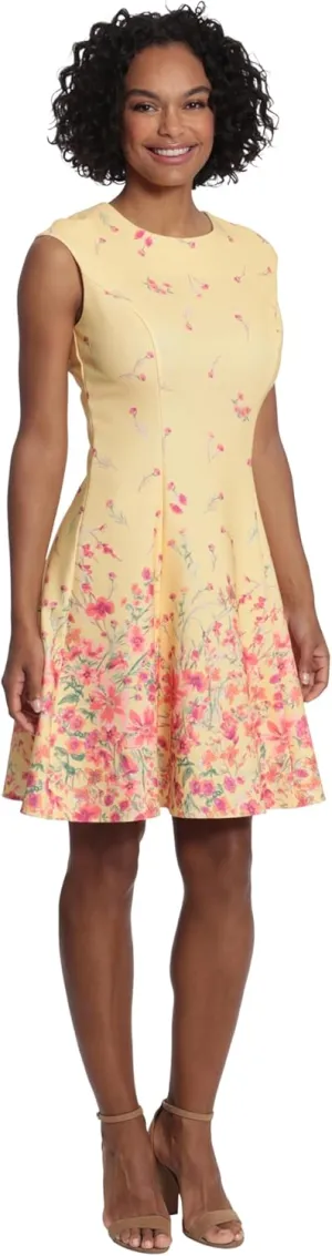 London Times Women's Cap Sleeve Fit and Flare