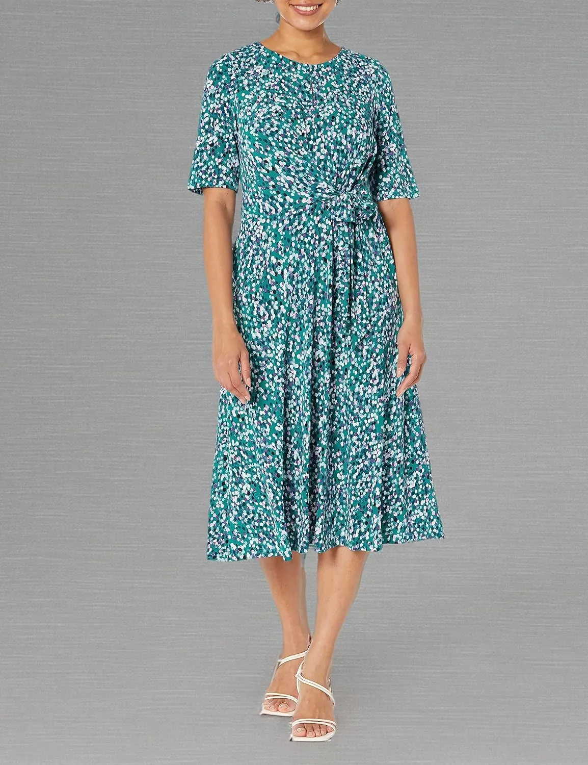 London Times Women's Side Waist Tie Fit and Flare Dress