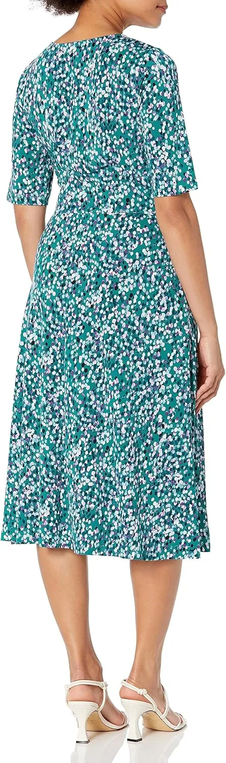 London Times Women's Side Waist Tie Fit and Flare Dress