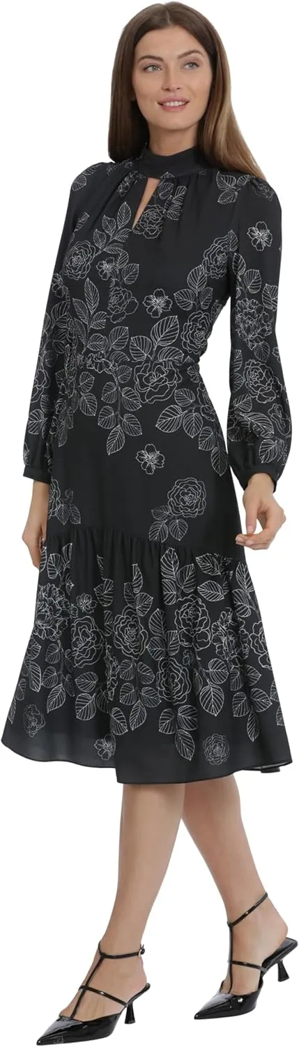 Maggy London Women's Banded Mock Neck Fit and Flare Dress
