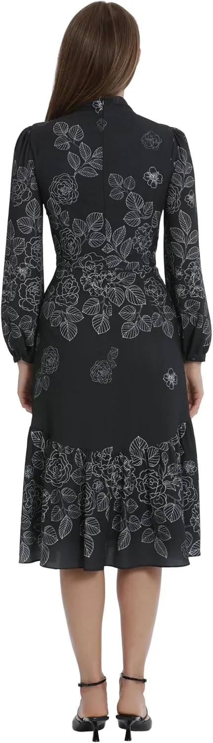 Maggy London Women's Banded Mock Neck Fit and Flare Dress