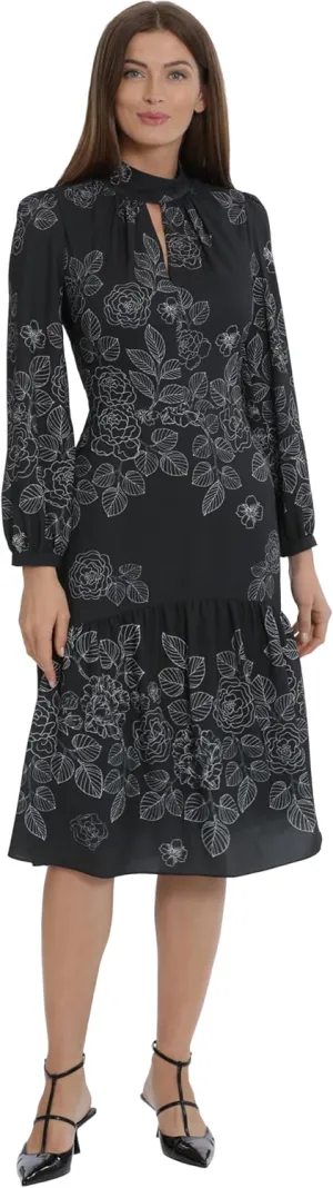 Maggy London Women's Banded Mock Neck Fit and Flare Dress