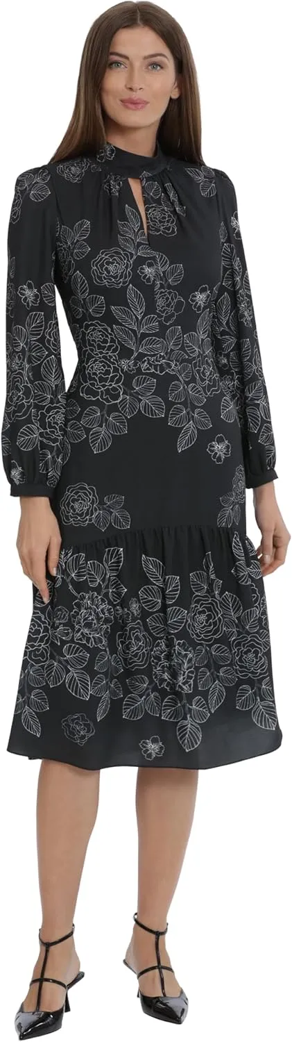 Maggy London Women's Banded Mock Neck Fit and Flare Dress