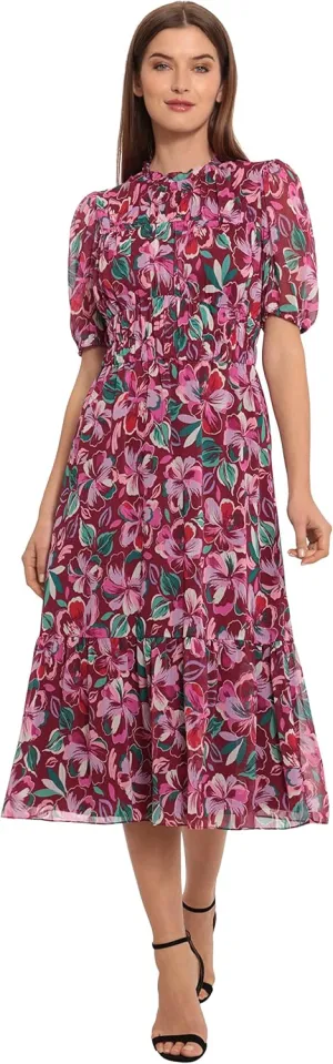 Maggy London Women's Mock Neck Midi Fit and Flare