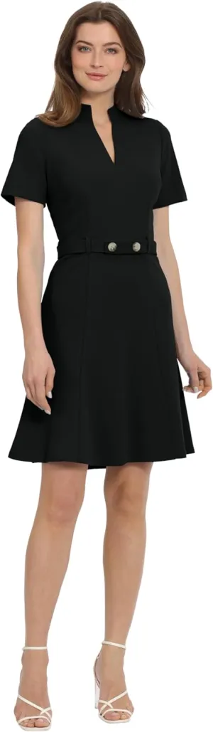 Maggy London Women's Notch Mock Neck Fit and Flare Crepe Dress