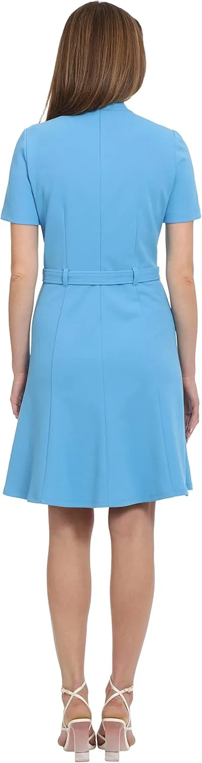 Maggy London Women's Notch Mock Neck Fit and Flare Crepe Dress