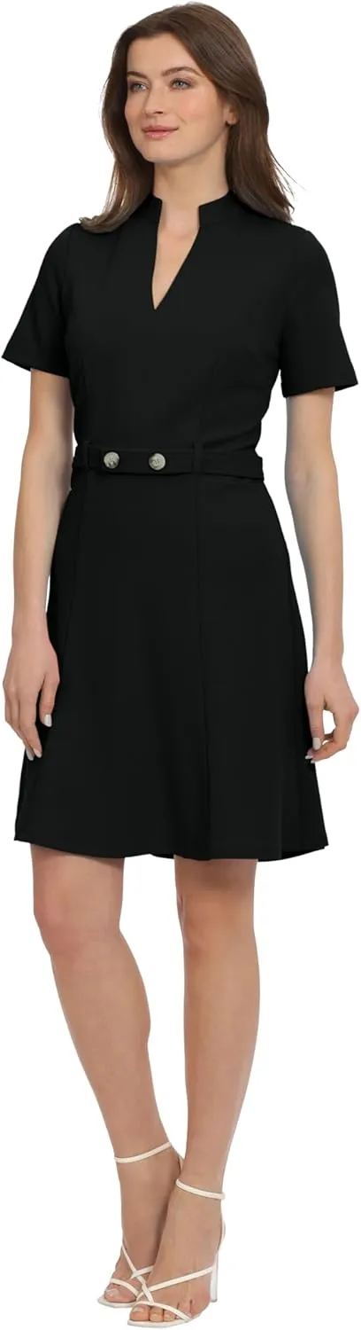 Maggy London Women's Notch Mock Neck Fit and Flare Crepe Dress