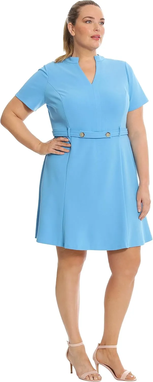 Maggy London Women's Notch Mock Neck Fit and Flare Crepe Dress