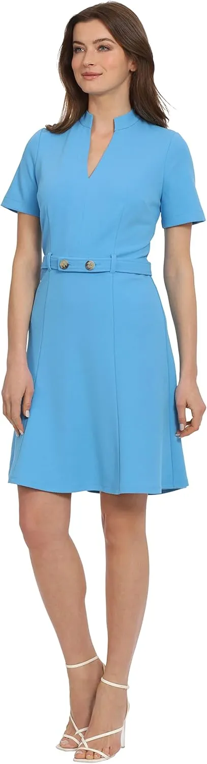 Maggy London Women's Notch Mock Neck Fit and Flare Crepe Dress