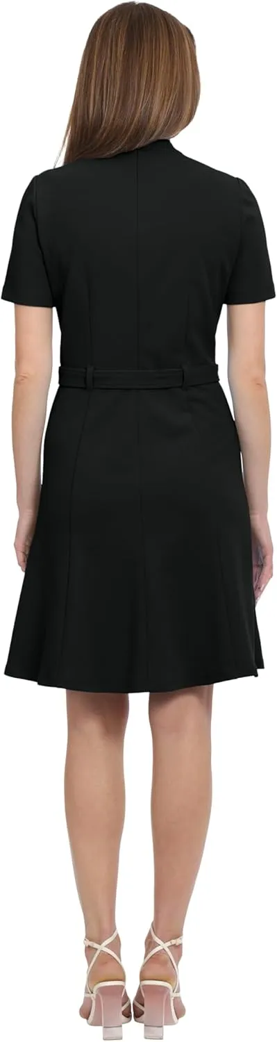 Maggy London Women's Notch Mock Neck Fit and Flare Crepe Dress