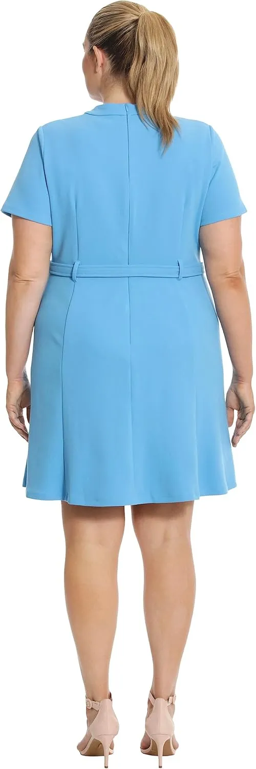 Maggy London Women's Notch Mock Neck Fit and Flare Crepe Dress