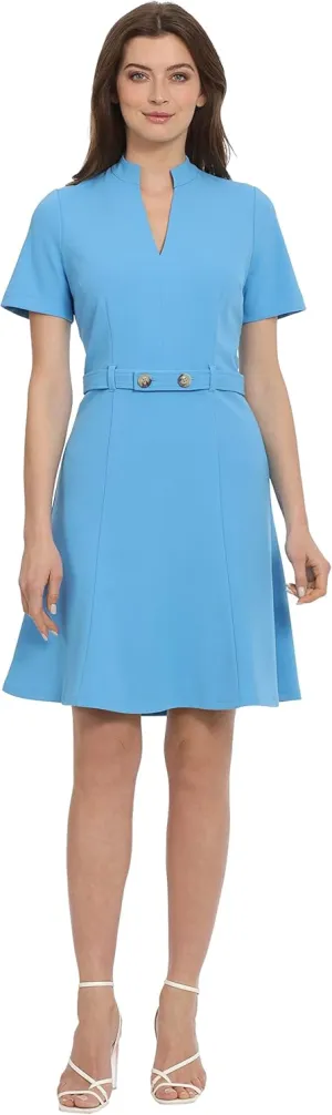 Maggy London Women's Notch Mock Neck Fit and Flare Crepe Dress