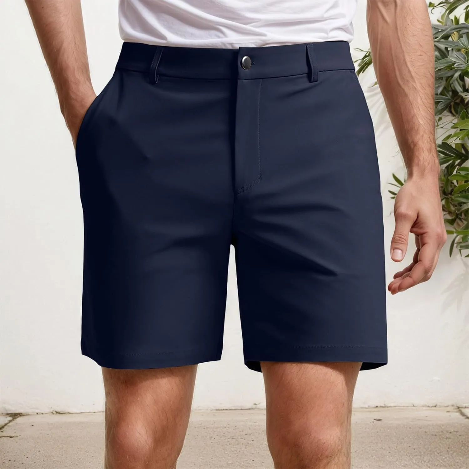 Men's Casual Chino Shorts Comfort Stretch Classic-Fit Flat Front Solid Summer Beach Shorts