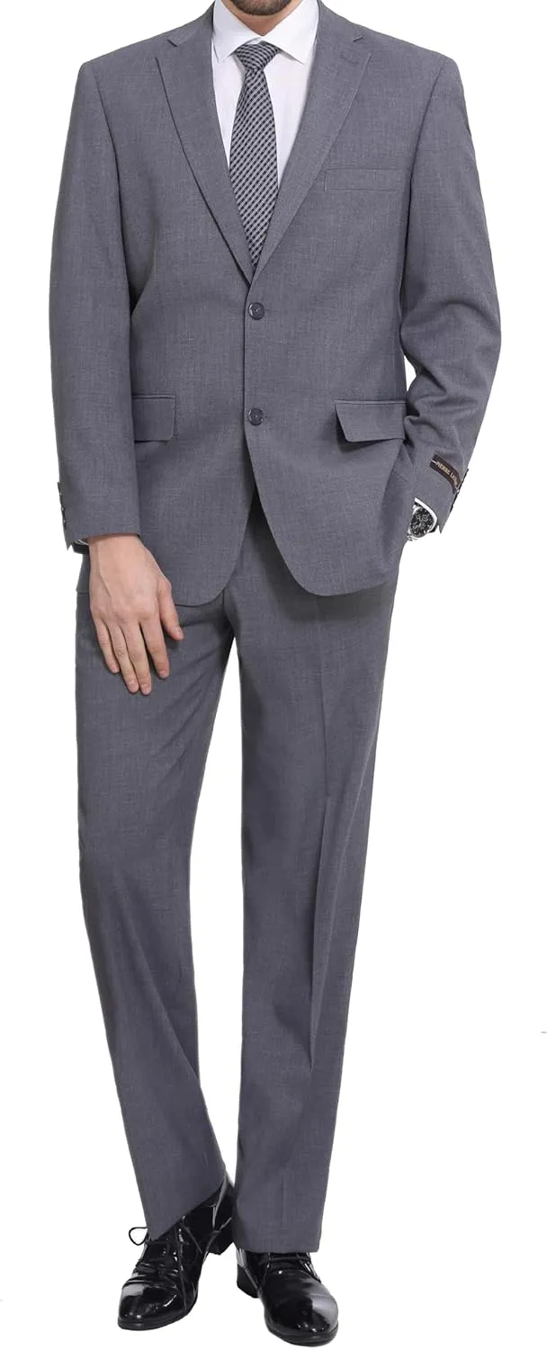 Men's Suit 2 Piece Classic Fit 2 Button Single Breasted Business Jacket Blazer Flat Pants Set